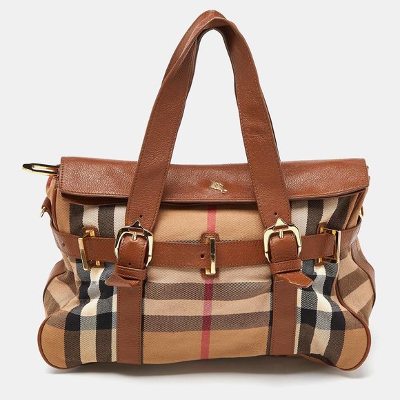 Burberry Tan and Brown Checkered Tote - Picture 1 of 8